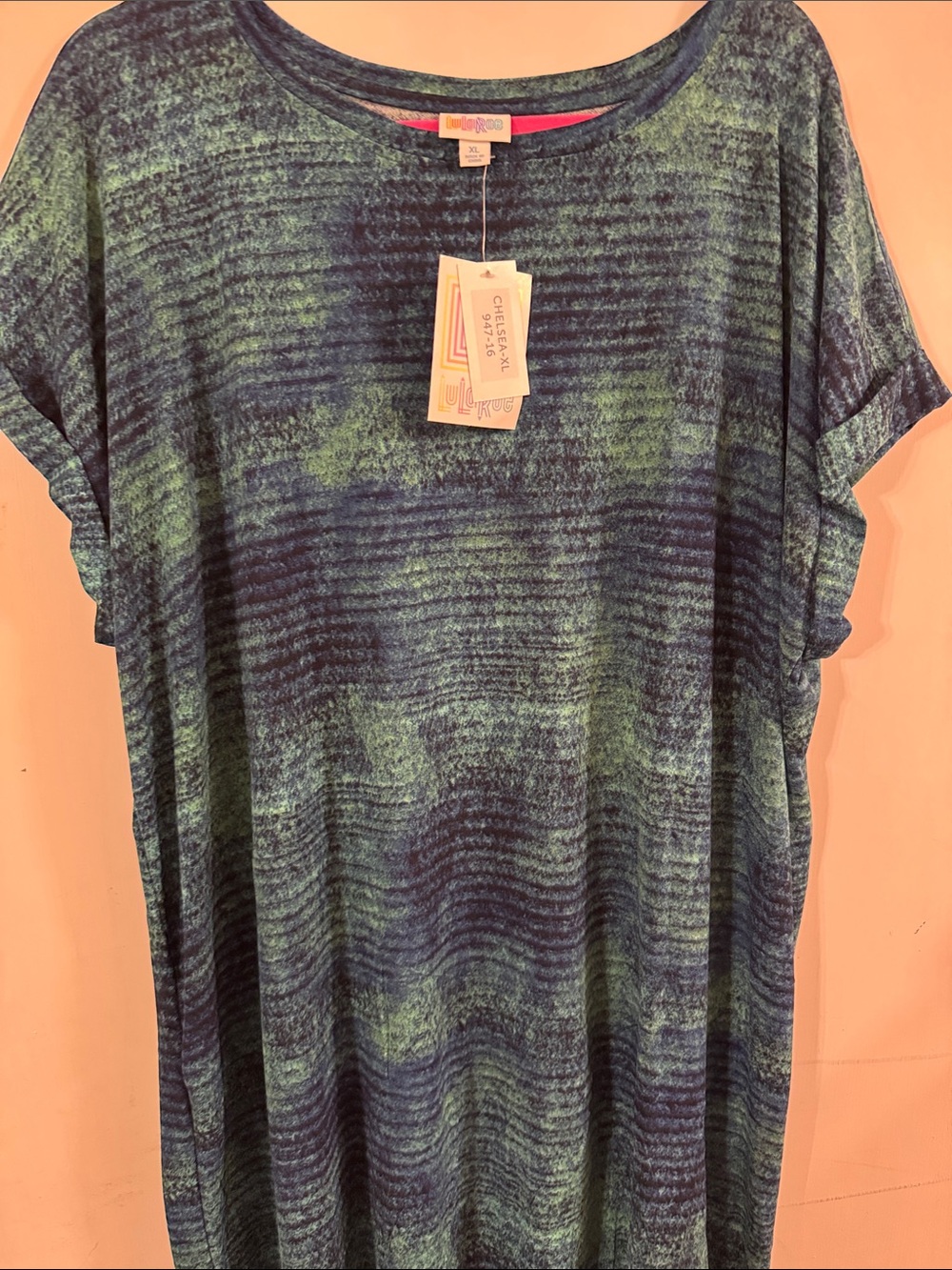 Lularoe, Chelsea Dress, NWT Teal and Navy Space-Dye Tunic, XL